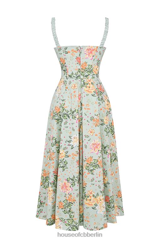 House of CB Sabrina Bustier-Sommerkleid mit hellem Jade-Print Kleidung ZFD80249