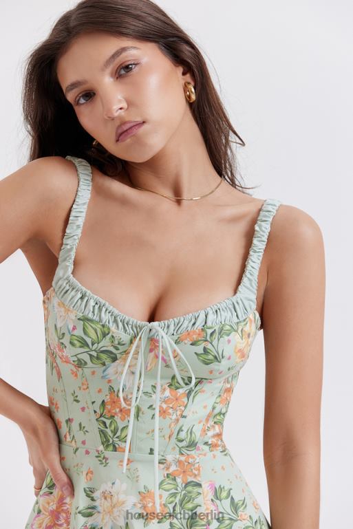 House of CB Sabrina Bustier-Sommerkleid mit hellem Jade-Print Kleidung ZFD80249