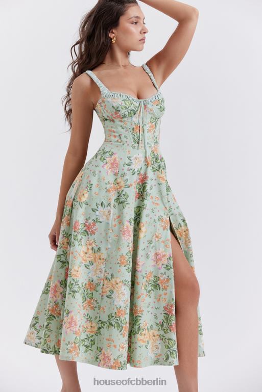 House of CB Sabrina Bustier-Sommerkleid mit hellem Jade-Print Kleidung ZFD80249