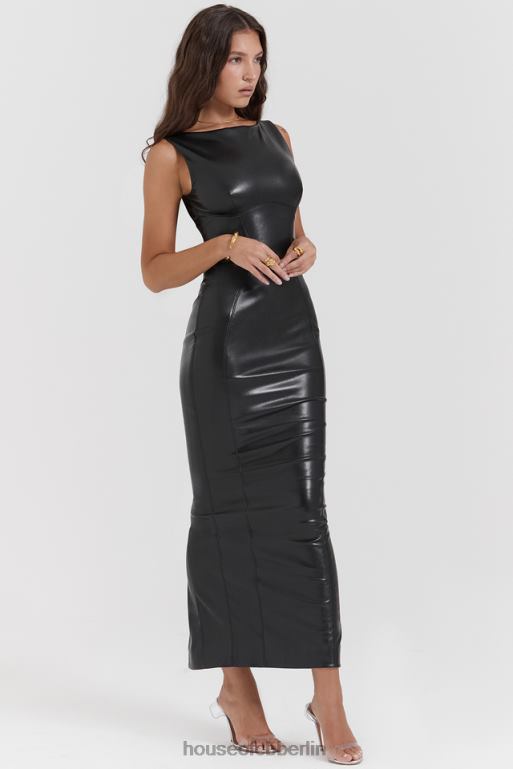 House of CB Sahara schwarzes Maxikleid aus veganem Leder Kleidung ZFD80166