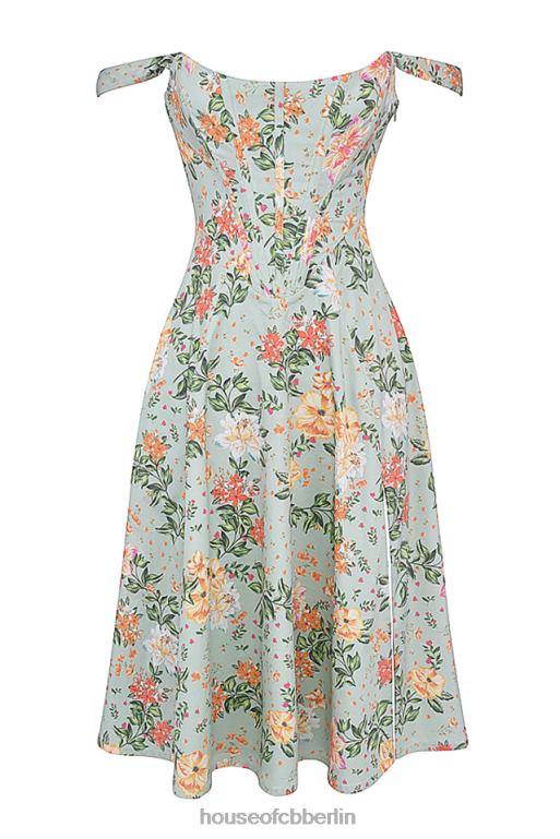 House of CB Saira Midi-Sommerkleid mit hellem Jade-Print Kleidung ZFD80242