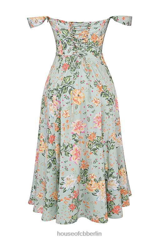 House of CB Saira Midi-Sommerkleid mit hellem Jade-Print Kleidung ZFD80242