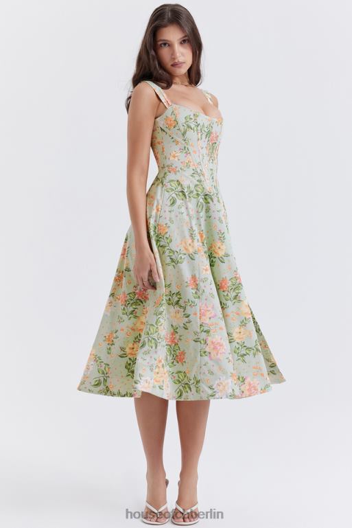 House of CB Saira Midi-Sommerkleid mit hellem Jade-Print Kleidung ZFD80242