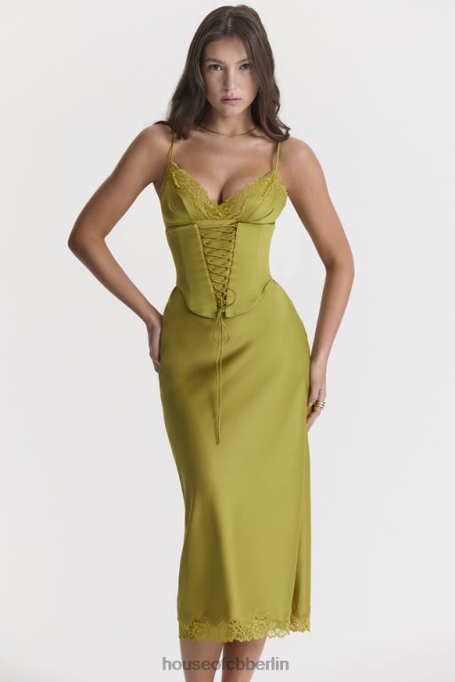 House of CB Salma Chartreuse-Satin-Slipkleid Kleidung ZFD80288