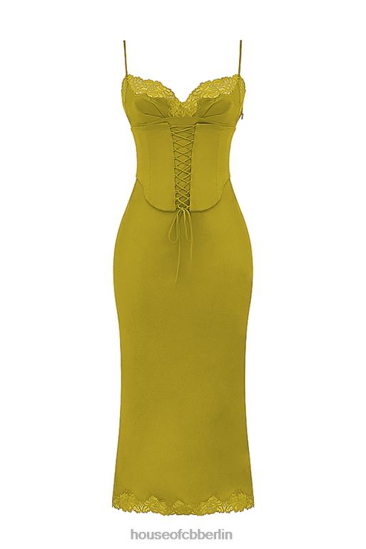 House of CB Salma Chartreuse-Satin-Slipkleid Kleidung ZFD80288