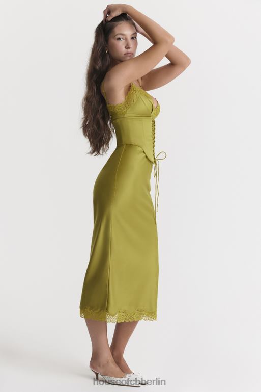 House of CB Salma Chartreuse-Satin-Slipkleid Kleidung ZFD80288