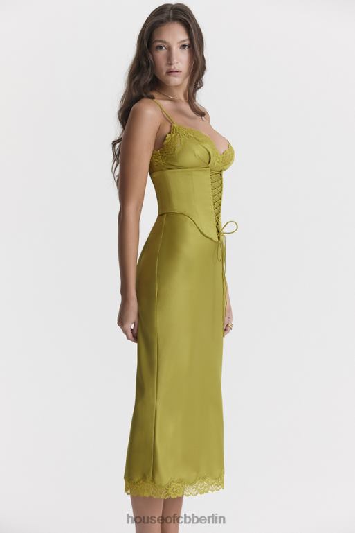 House of CB Salma Chartreuse-Satin-Slipkleid Kleidung ZFD80288