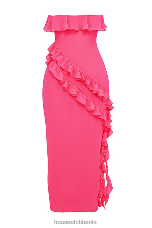 House of CB Sarina Fuchsia Maxikleid mit Rüschen Kleidung ZFD80189