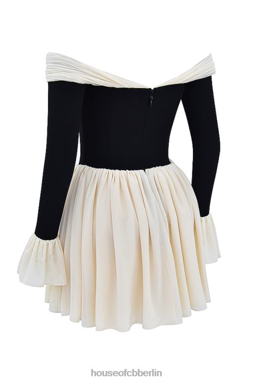 House of CB Schulterfreies Alana-Kleid in Schwarz und Creme Kleidung ZFD80124