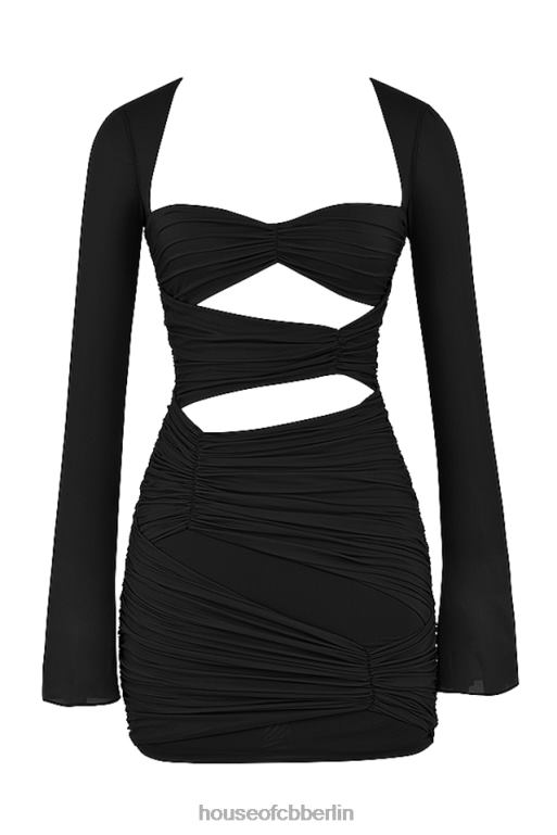 House of CB Schwarzes Camille-Minikleid aus echter Seide mit Ausschnitten Kleidung ZFD80491