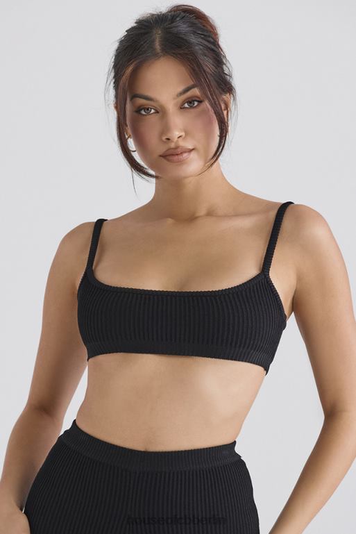 House of CB Schwarzes Mischa-Bralette aus Rippstrick Kleidung ZFD80690