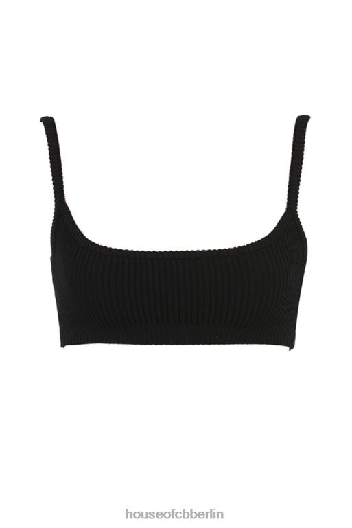 House of CB Schwarzes Mischa-Bralette aus Rippstrick Kleidung ZFD80690