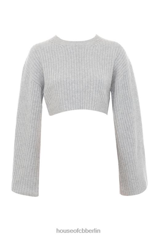 House of CB Shana Grey übergroßer kurz geschnittener Rippenpullover Kleidung ZFD80771