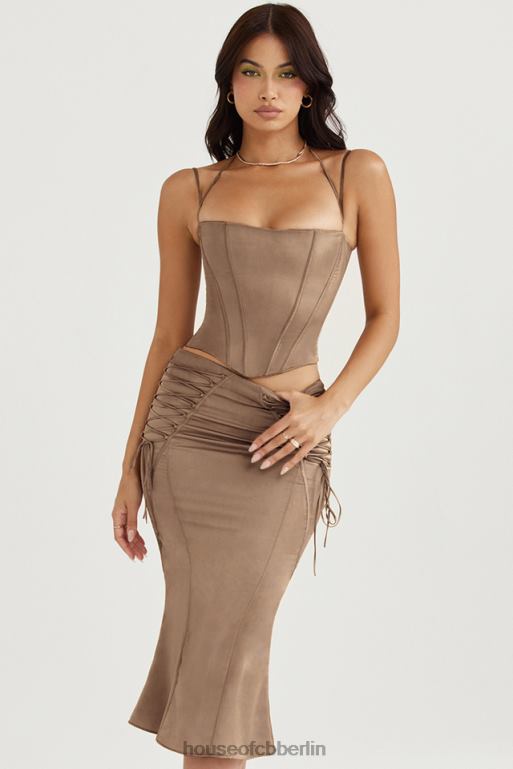 House of CB Sidonie Latte Satin-Midirock mit Schnürung Kleidung ZFD80937