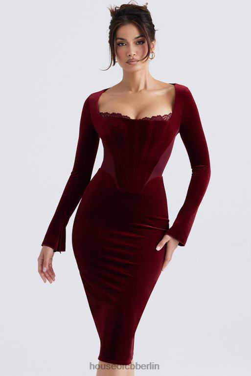 House of CB Solaine weinfarbenes Korsettkleid aus Samt Kleidung ZFD80338