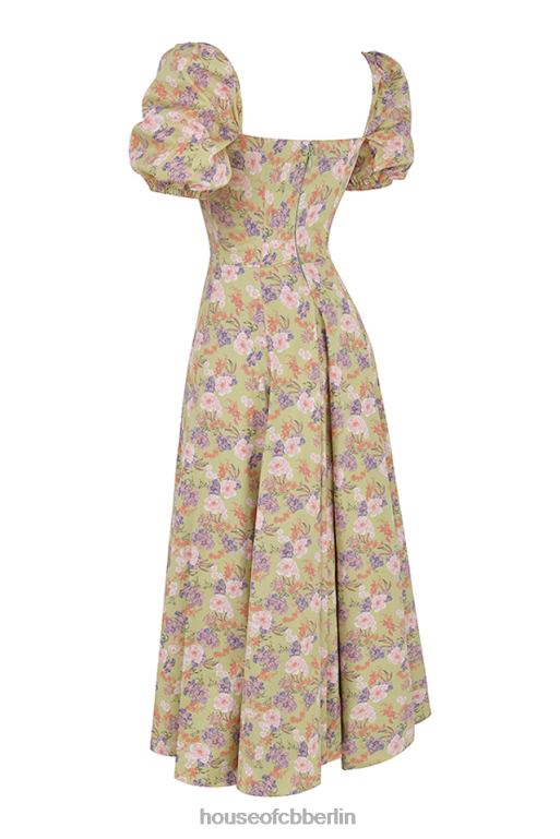 House of CB Tallulah Midi-Sommerkleid mit Pfingstrosen-Print und Puffärmeln Kleidung ZFD80428