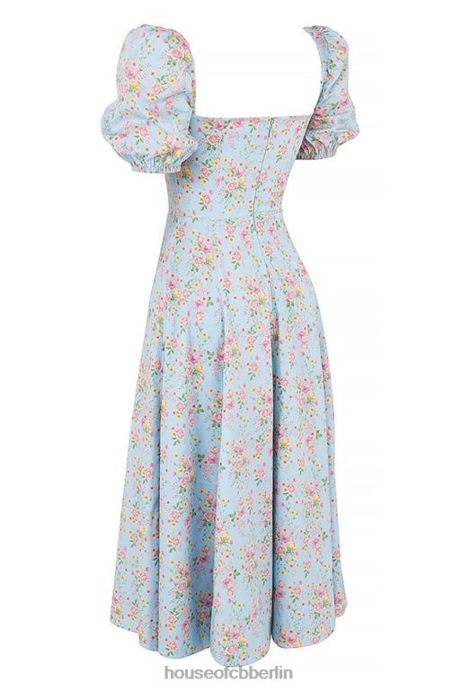 House of CB Tallulah blaues Vintage-Midikleid mit Blumenmuster und Puffärmeln Kleidung ZFD80572