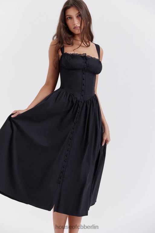 House of CB Tatiana schwarzes Midi-Sommerkleid Kleidung ZFD80253