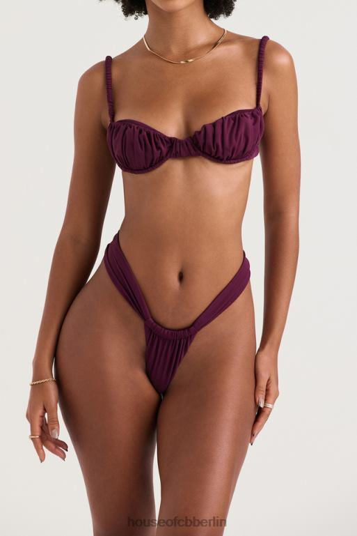 House of CB „Athens Prune“ geraffte Bikinihose mit hohem Beinausschnitt Kleidung ZFD801228