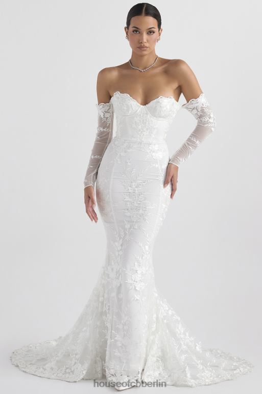 House of CB Isabelle weißes Spitzen-Brautkleid mit langen Ärmeln Hochzeiten ZFD801139