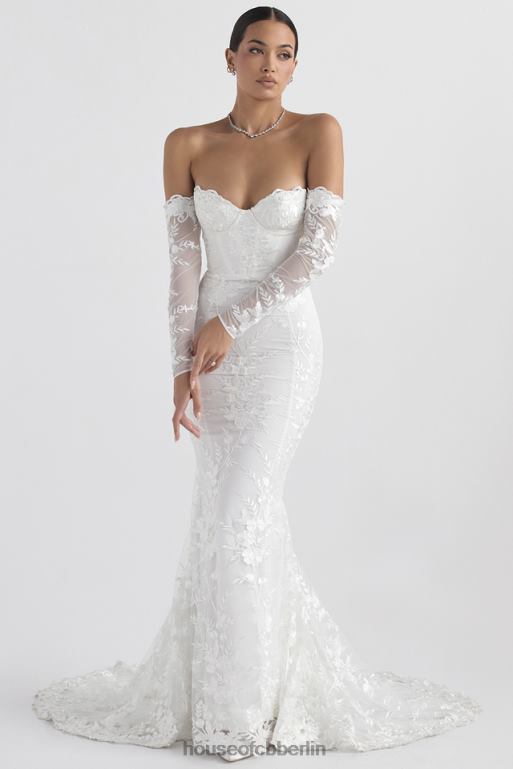 House of CB Isabelle weißes Spitzen-Brautkleid mit langen Ärmeln Hochzeiten ZFD801139