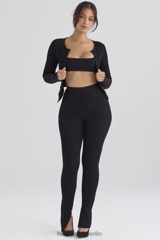 House of CB Mitzi schwarze Rippstrick-Leggings Kleidung ZFD80876