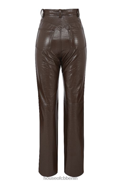 House of CB Inaya-Hose aus veganem Stretch-Leder in Schokoladen-Kroko-Optik Kleidung ZFD80954