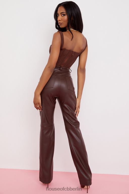 House of CB Inaya dunkelbraune Stretch-Hose aus veganem Leder Kleidung ZFD80979