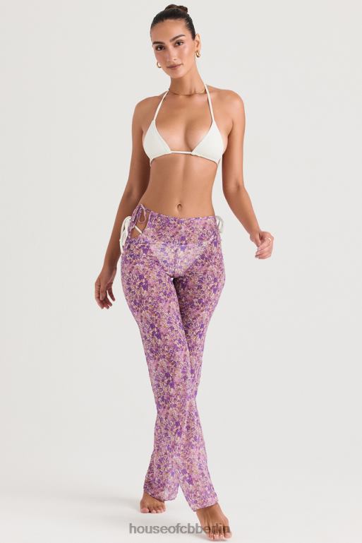 House of CB Keala-Hose mit violetten Blumenausschnitten Kleidung ZFD80929