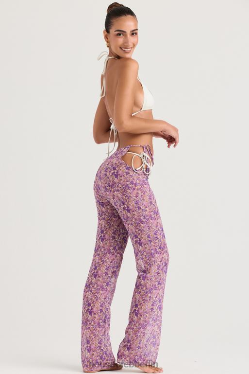 House of CB Keala-Hose mit violetten Blumenausschnitten Kleidung ZFD80929