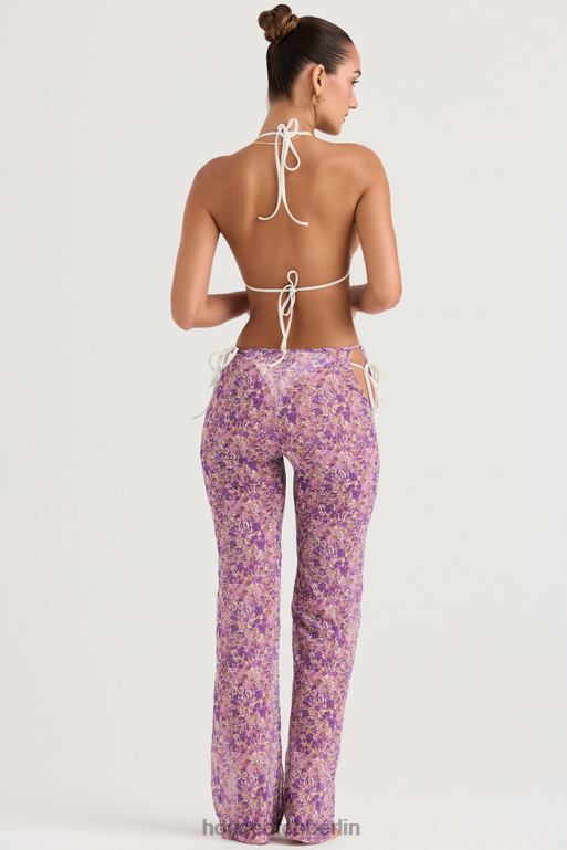 House of CB Keala-Hose mit violetten Blumenausschnitten Kleidung ZFD80929