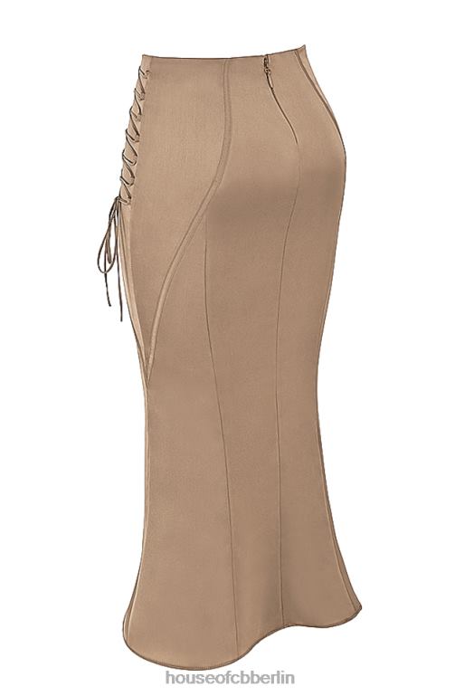 House of CB Sidonie Latte Satin-Midirock mit Schnürung Kleidung ZFD80937