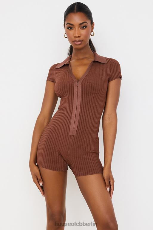 House of CB Lina Chocolate gerippter Bandage-Playsuit Kleidung ZFD80965