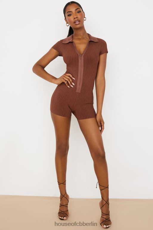 House of CB Lina Chocolate gerippter Bandage-Playsuit Kleidung ZFD80965