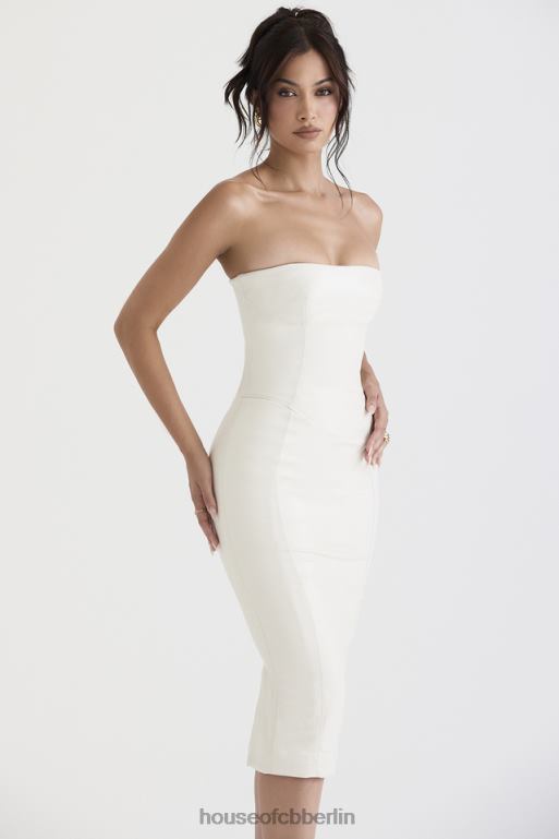 House of CB Camilla elfenbeinfarbenes, trägerloses Kleid aus veganem Leder Kleidung ZFD80381