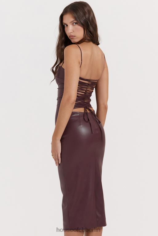 House of CB Jalena Maulbeerkleid aus veganem Leder mit Spitzenrücken Kleidung ZFD80165