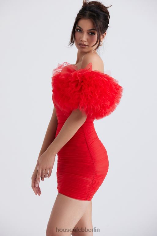 House of CB Noelle Scarlet Kleid mit Rüschenärmeln Kleidung ZFD80358