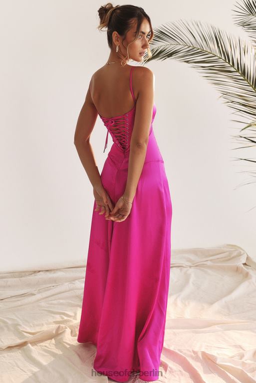 House of CB Anabella Fuchsia Maxikleid mit Schnürung Kleidung ZFD80199