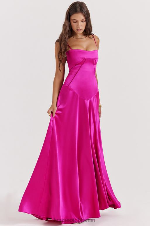 House of CB Anabella Fuchsia Maxikleid mit Schnürung Kleidung ZFD80199