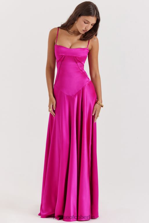 House of CB Anabella Fuchsia Maxikleid mit Schnürung Kleidung ZFD80199