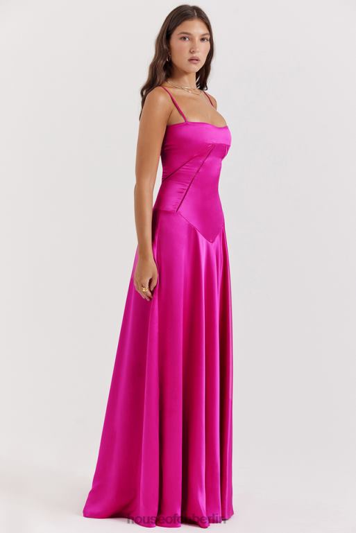 House of CB Anabella Fuchsia Maxikleid mit Schnürung Kleidung ZFD80199