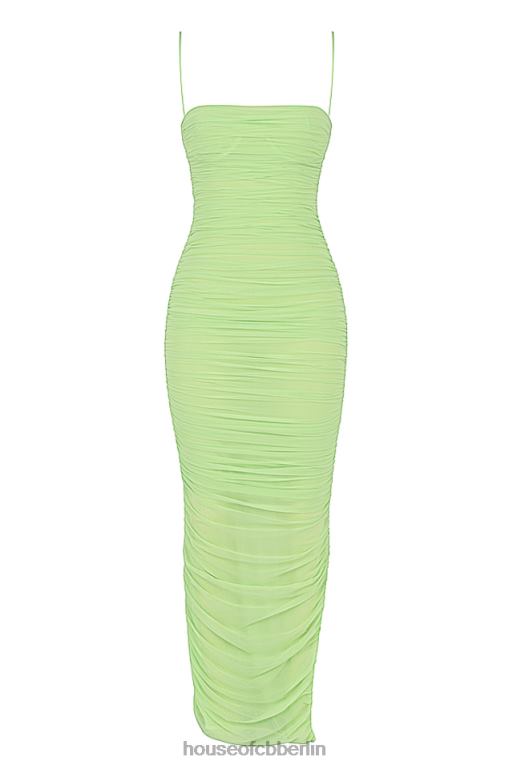 House of CB Fornarina Limettengrünes Organza-Mesh-Maxikleid Kleidung ZFD80544