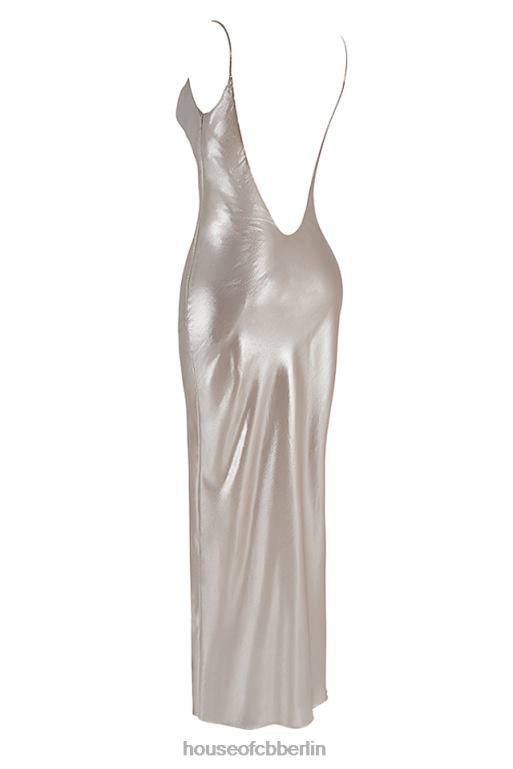 House of CB Leia Champagner-schimmerndes Maxikleid mit tiefem Rückenausschnitt Kleidung ZFD80375