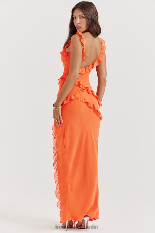 House of CB Pixie Flame orangefarbenes Maxikleid mit Rüschen Kleidung ZFD80191