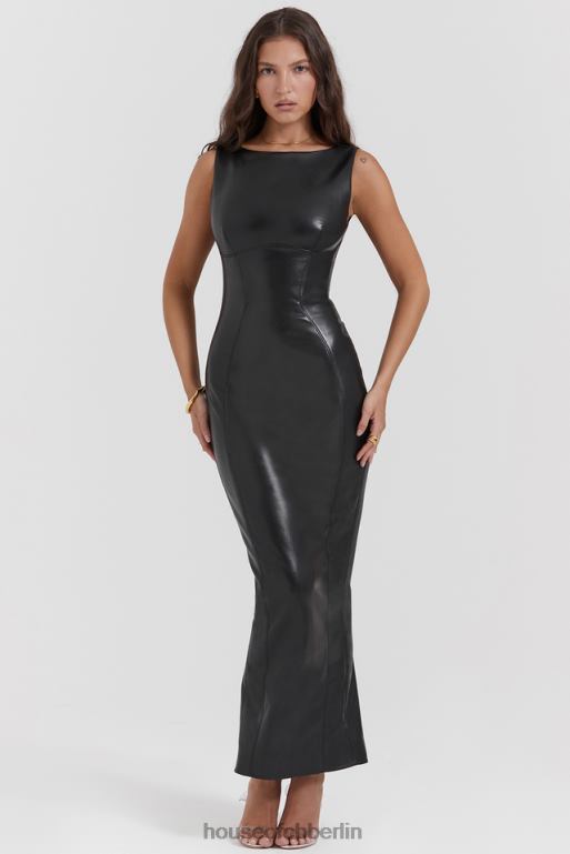 House of CB Sahara schwarzes Maxikleid aus veganem Leder Kleidung ZFD80166