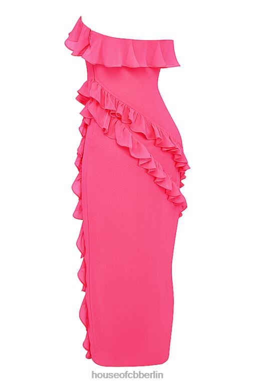 House of CB Sarina Fuchsia Maxikleid mit Rüschen Kleidung ZFD80189