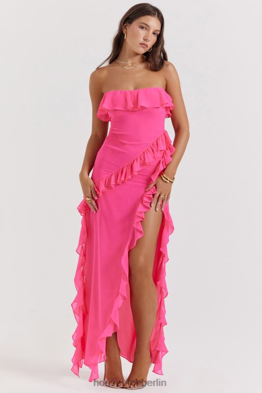 House of CB Sarina Fuchsia Maxikleid mit Rüschen Kleidung ZFD80189