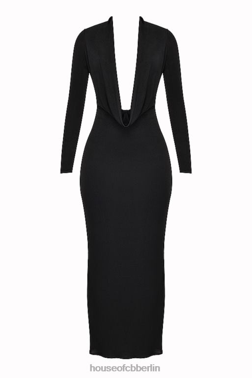 House of CB Schwarzes drapiertes Maxikleid von Saskia Kleidung ZFD80274