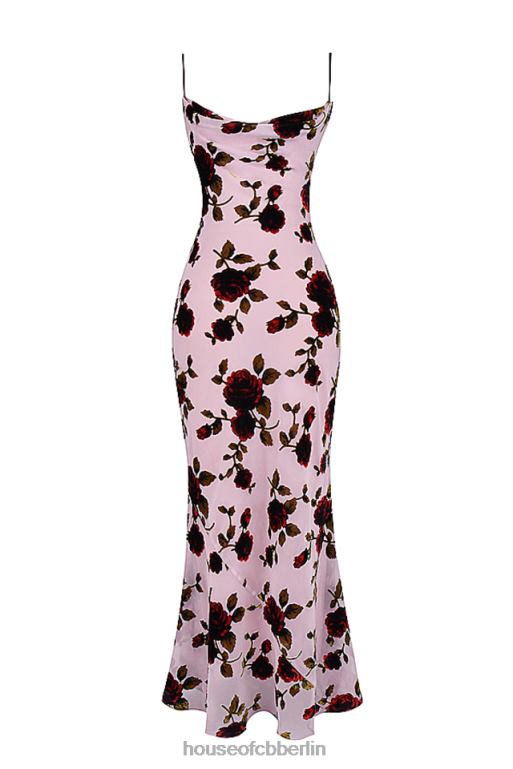 House of CB Serena Pink Devore Maxikleid Kleidung ZFD80305