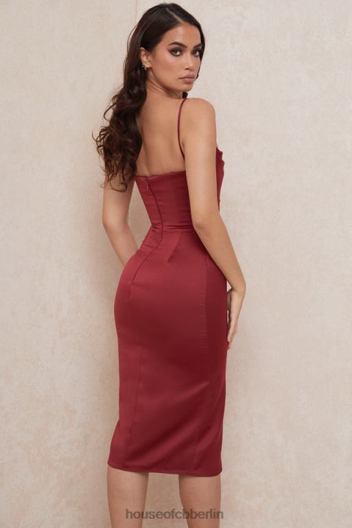 House of CB Anja Wine Satin-Korsett-Midikleid Kleidung ZFD80599